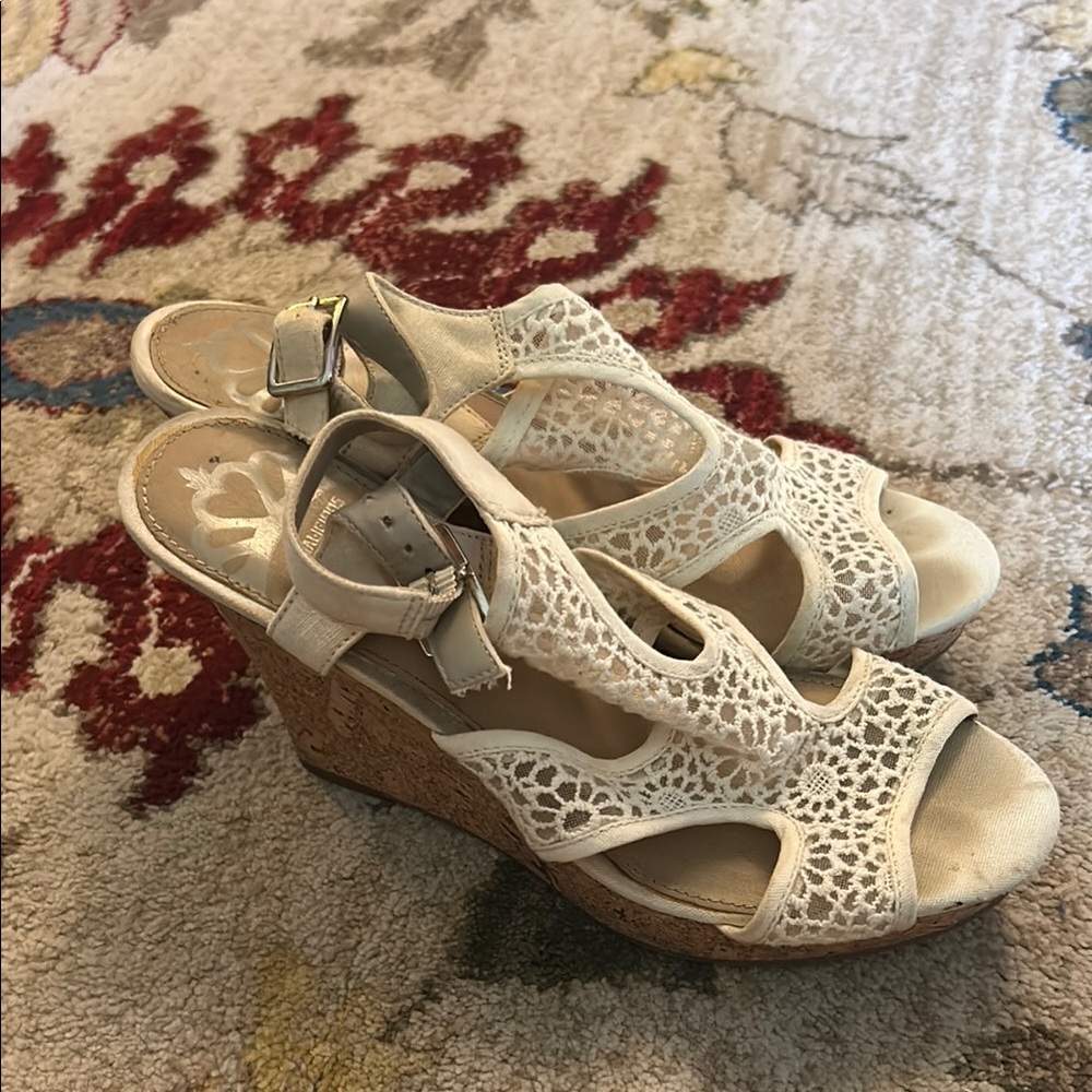 Women's Cream Wedge Sandals